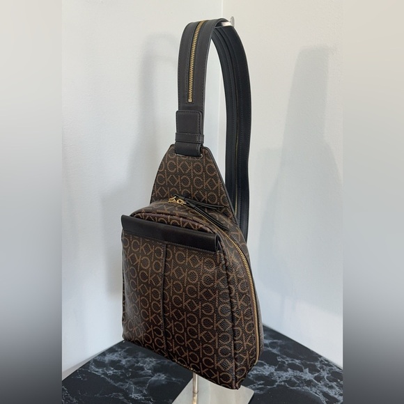 Calvin Klein Bag Millie Logo Sling CK Backpack PU Leather AUTHENTIC - Picture 1 of 16
